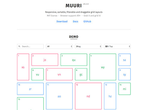 MUURI – 响应式、可排序、可拖拽的布局插件